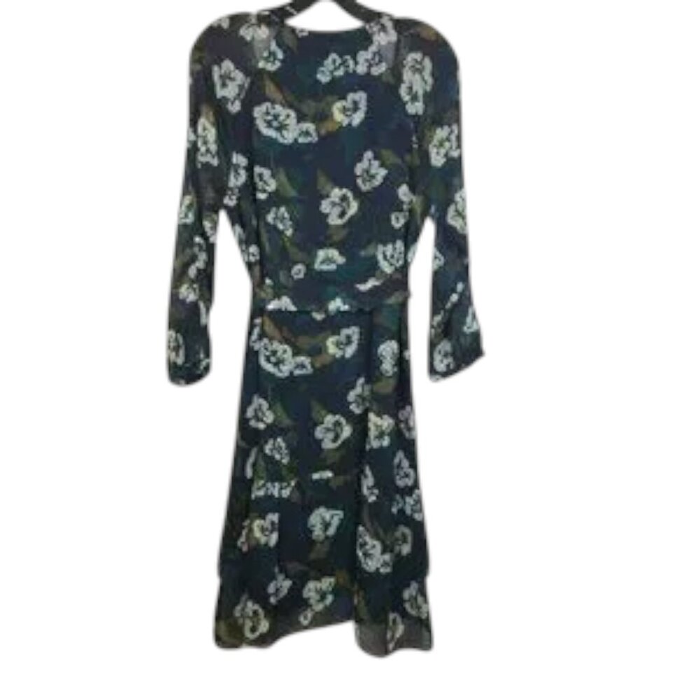 CAbi Pirouette Floating Flowers Dress Medium Teal Floral Chiffon Belted Boho - Picture 4 of 8